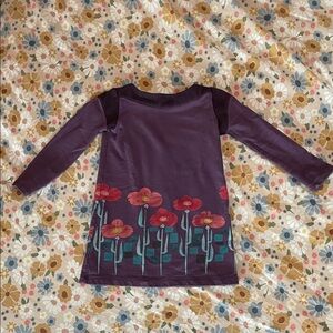 Tea Collection Purple Long Sleeve Shirt with Red Floral Design